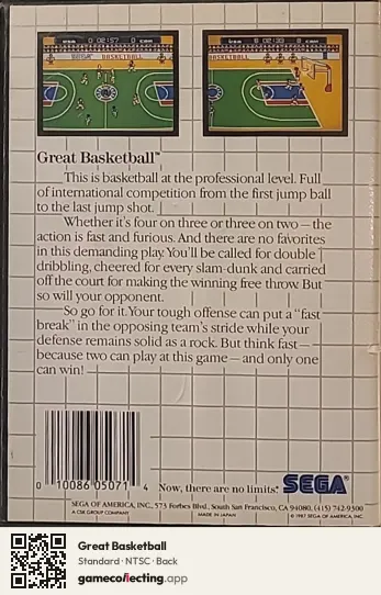 Great Basketball Sega Master System, NTSC box back