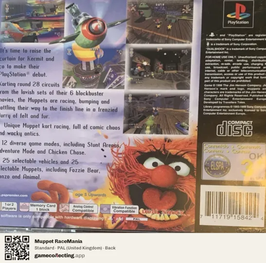 Muppet RaceMania PlayStation, United Kingdom box back
