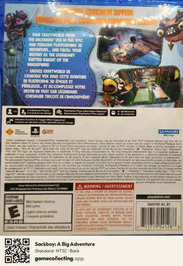 Sackboy: A Big Adventure PlayStation 5, NTSC box back