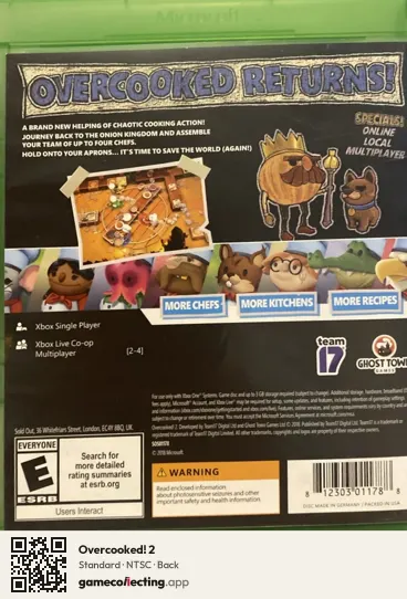 Overcooked! 2 Xbox One, NTSC box back