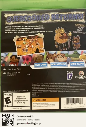 Overcooked! 2 Xbox One, NTSC box back