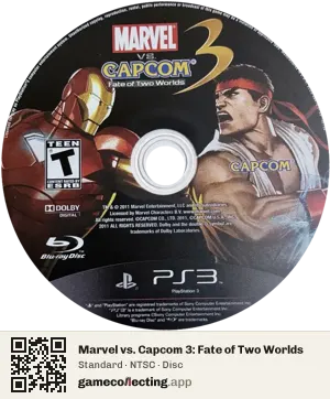 Marvel vs. Capcom 3: Fate of Two Worlds PlayStation 3, NTSC disc