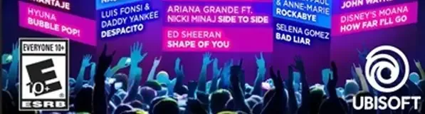Just Dance 2018, the ESRB box on its front