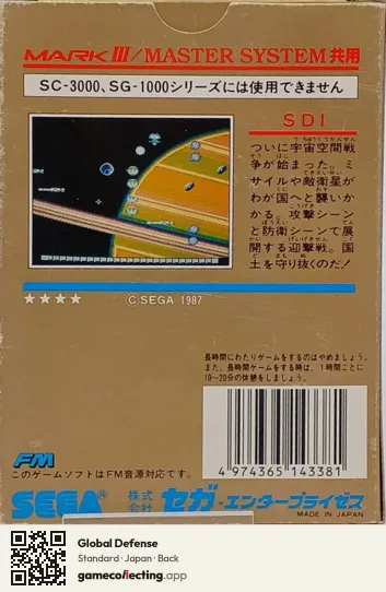 Global Defense Sega Master System, Japan box back