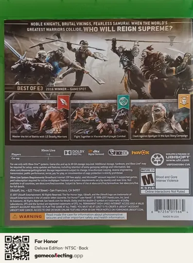 For Honor Xbox One, NTSC box back
