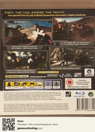 Haze PlayStation 3, United Kingdom box back