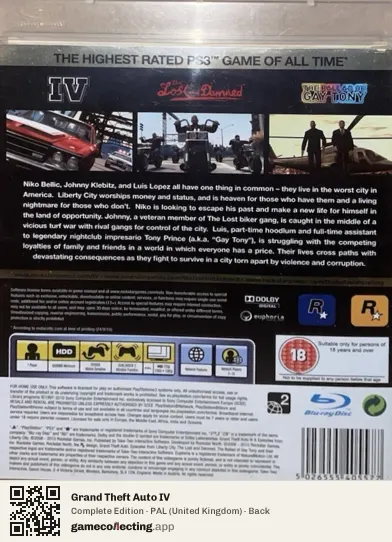 Grand Theft Auto IV PlayStation 3, United Kingdom box back