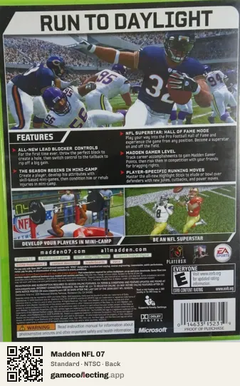 Madden NFL 07 Xbox 360, NTSC box back