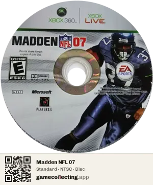 Madden NFL 07 Xbox 360, NTSC disc