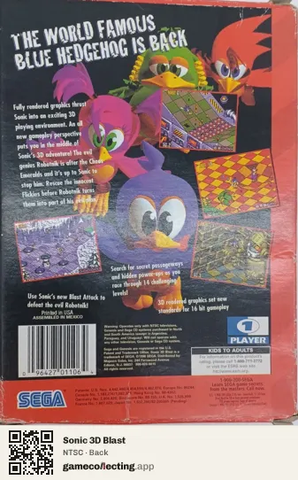 Sonic 3D Blast Sega Mega Drive / Genesis, NTSC box back