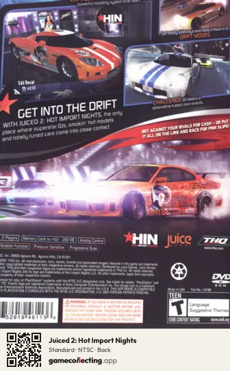Juiced 2: Hot Import Nights PlayStation 2, NTSC box back