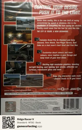 Ridge Racer V PlayStation 2, NTSC box back
