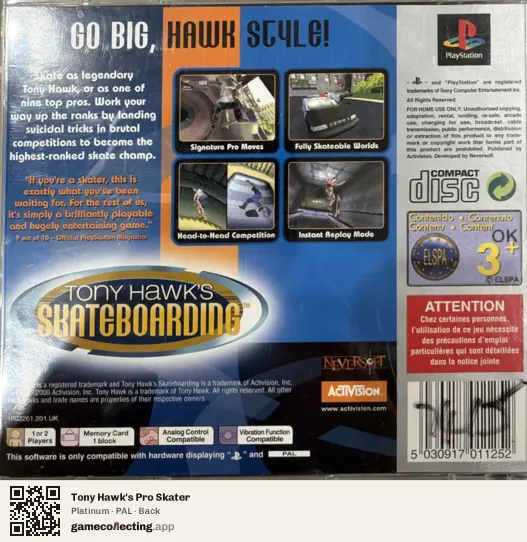 Tony Hawk's Pro Skater PlayStation, PAL box back