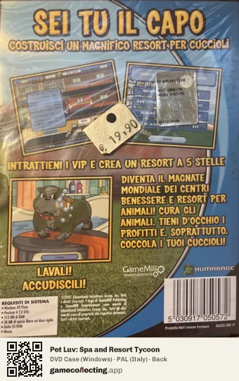 Pet Luv: Spa and Resort Tycoon Computer, Italy box back
