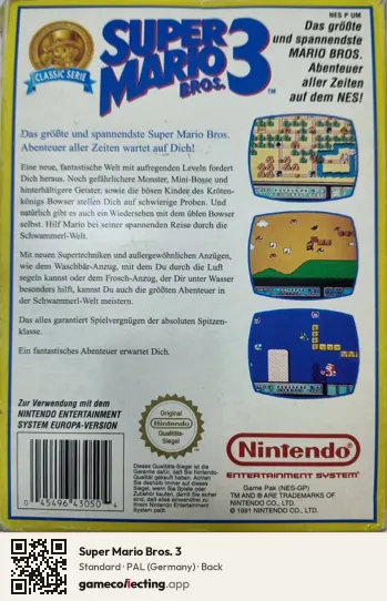 Super Mario Bros. 3 Nintendo Entertainment System, Germany box back