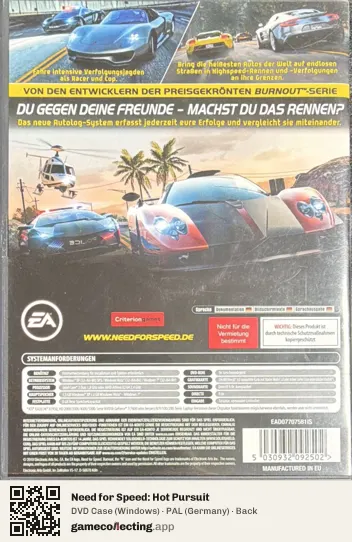 Need for Speed: Hot Pursuit Computer, Germany box back