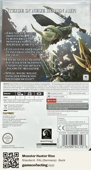 Monster Hunter Rise Nintendo Switch, Germany box back