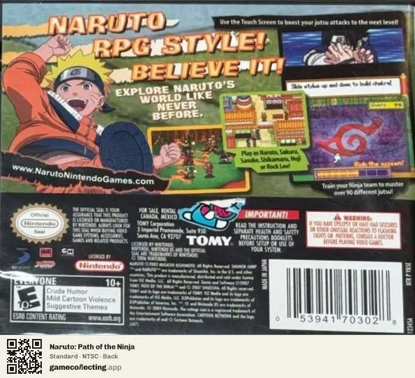 Naruto: Path of the Ninja Nintendo DS, NTSC box back