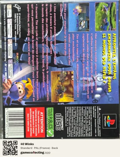 40 Winks PlayStation, France box back