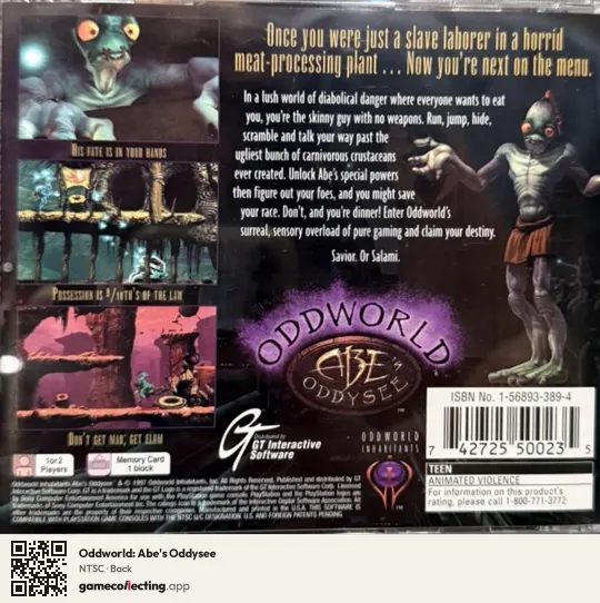 Oddworld: Abe's Oddysee PlayStation, NTSC box back
