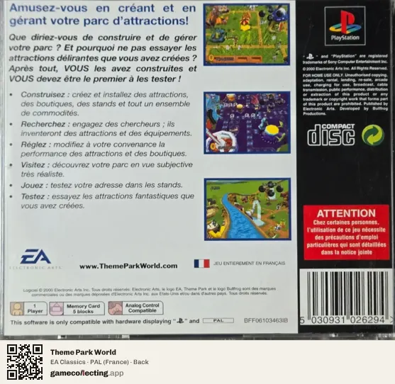 Theme Park World PlayStation, France box back