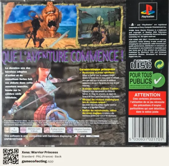 Xena: Warrior Princess PlayStation, France box back