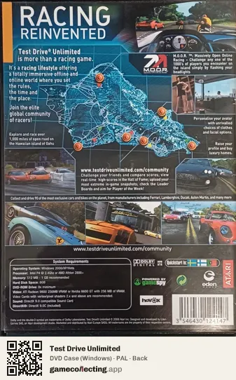 Test Drive Unlimited Computer, PAL box back