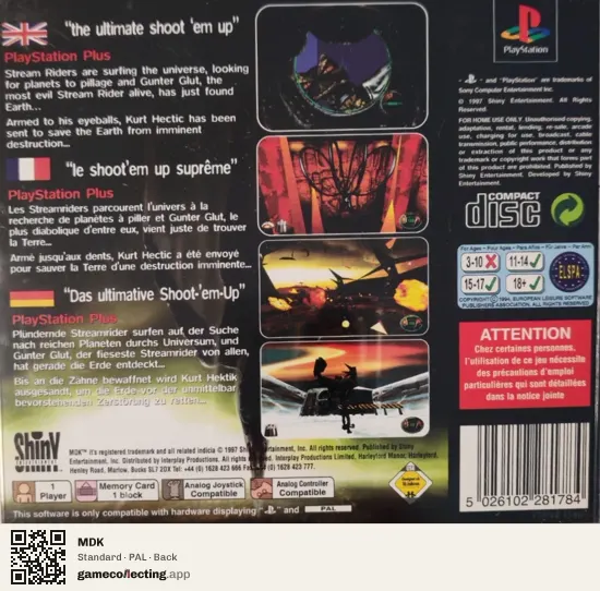 MDK PlayStation, PAL box back