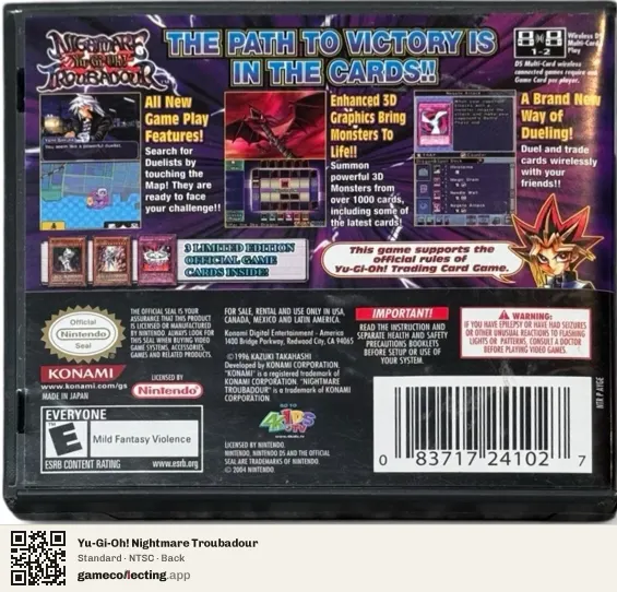 Yu-Gi-Oh! Nightmare Troubadour Nintendo DS, NTSC box back