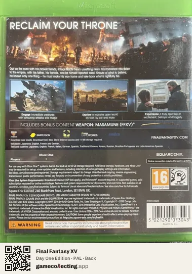Final Fantasy XV Xbox One, PAL box back