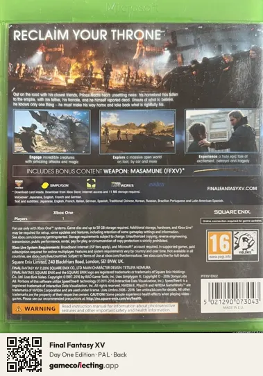 Final Fantasy XV Xbox One, PAL box back