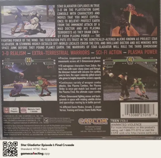 Star Gladiator Episode I: Final Crusade PlayStation, NTSC box back