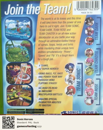 Sonic Heroes Xbox, PAL box back