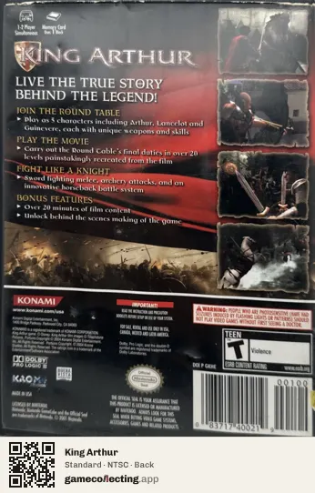 King Arthur Nintendo GameCube, NTSC box back