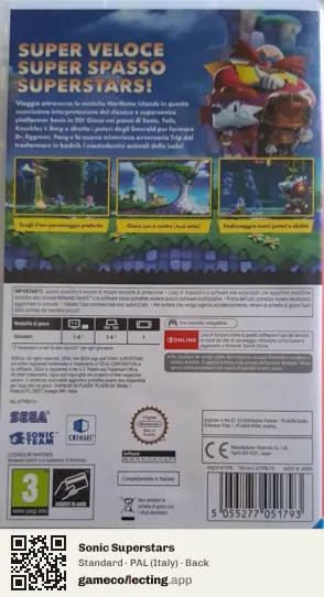 Sonic Superstars Nintendo Switch, Italy box back