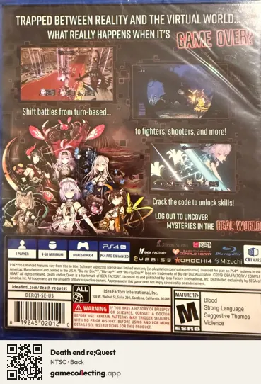 Death end re;Quest PlayStation 4, NTSC box back