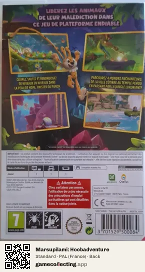 Marsupilami: Hoobadventure Nintendo Switch, France box back