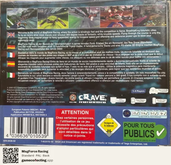 MagForce Racing Sega Dreamcast, PAL box back