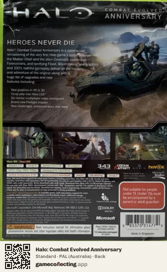 Halo: Combat Evolved Anniversary Xbox 360, Australia box back