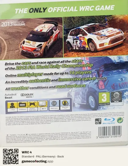 WRC 4 PlayStation 3, Germany box back