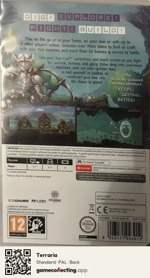Terraria Nintendo Switch, PAL box back