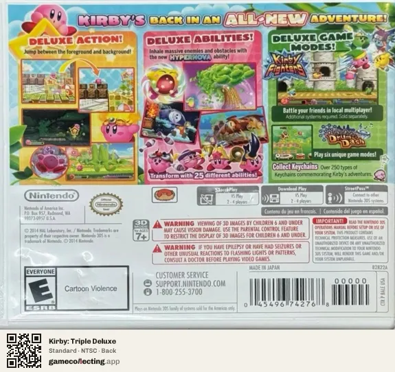 Kirby: Triple Deluxe Nintendo 3DS, NTSC box back