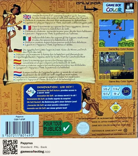 Papyrus Game Boy Color, PAL box back