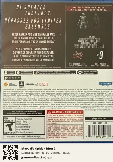 Marvel's Spider-Man 2 PlayStation 5, Canada box back