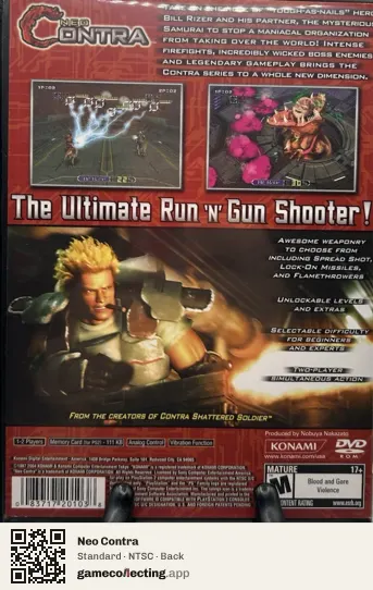 Neo Contra PlayStation 2, NTSC box back