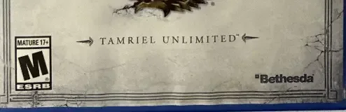 The Elder Scrolls Online: Tamriel Unlimited, the ESRB box on its front
