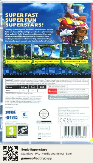 Sonic Superstars Nintendo Switch, Nordic countries box back