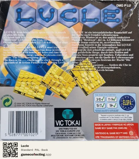 Lucle Game Boy, PAL box back