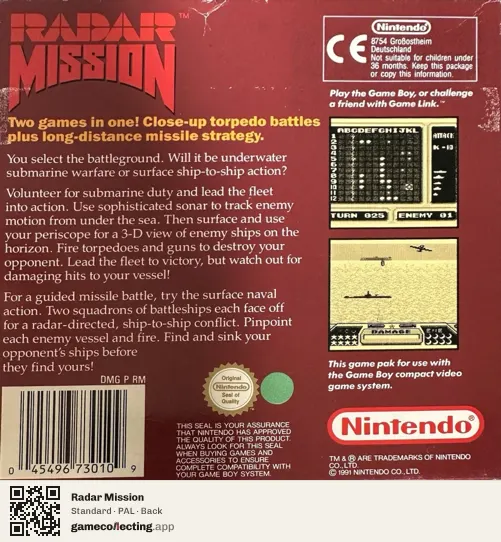 Radar Mission Game Boy, PAL box back