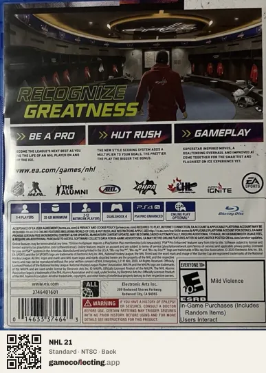 NHL 21 PlayStation 4, NTSC box back